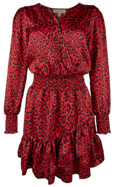 Women's Plus Size Long Sleeve Satin Wildcat Smock Dress 2X Crimson